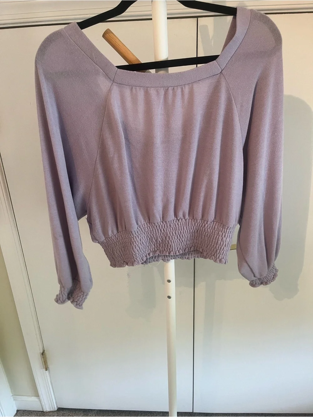 Free People Lavender Cropped Smocked Waist Scoop Neck Top